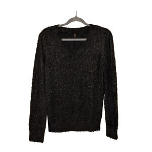 G.I.L.I.‎ NEW $59 Long Sleeve V-Neck Eyelash Knit Sweater Black Large